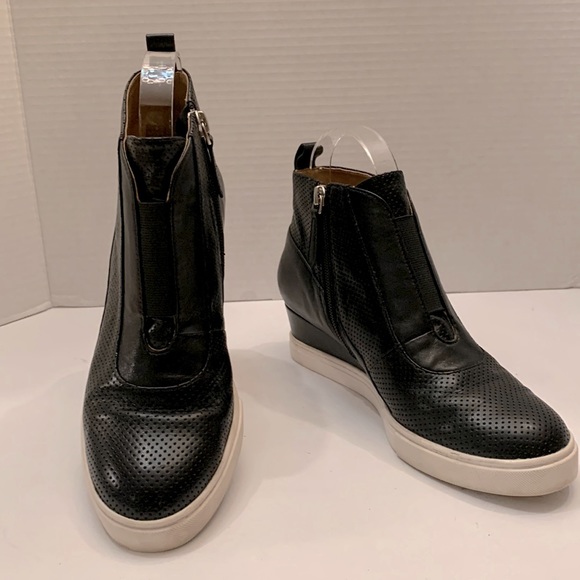 Paolo Shoes - Linea Paolo Black Sneaker Ankle Bootie with 2” Wedge Heel - Size 6